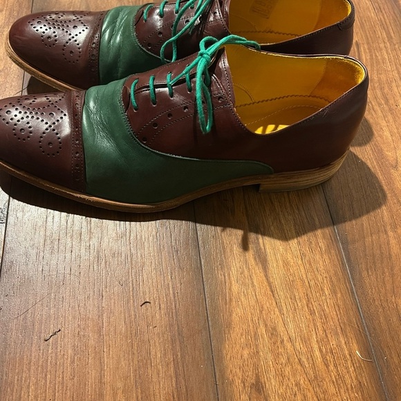 Undandy Leather Wingtip Oxford Dress Shoes Size 44 Brown Green w Matching Laces - Picture 7 of 13